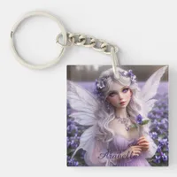 Beautiful February Fairy in Violets Keychain