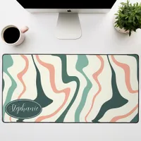 Personalized Pink Mint Retro Swirl Name Desk Mat