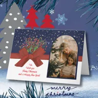 Elegant Blue & White Photo Arch  Christmas Bow Holiday Card