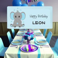 Cute baby elephant in blue, boys birthday  banner