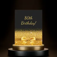 80th birthday party black gold bow invitation