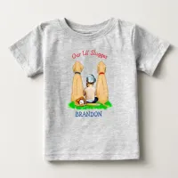 Our Little Slugger Personalized Baseball Themed Baby T-Shirt