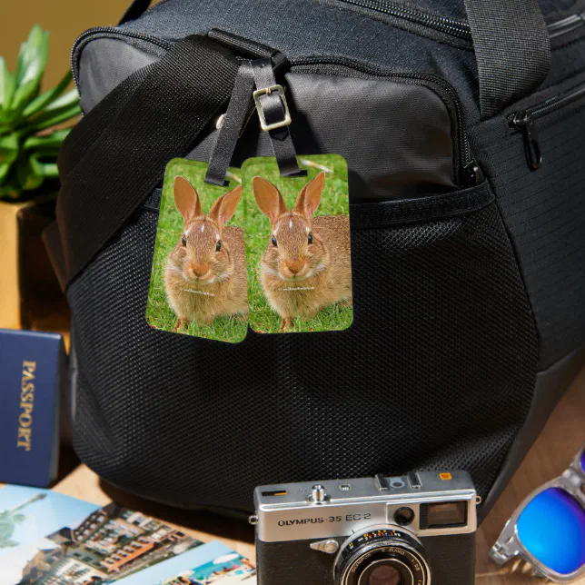 Cute Bunny Chewing Greens on the Golf Fairway Luggage Tag