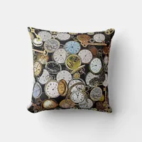 Steampunk Themed Pocket Watches, Gears, Clocks Throw Pillow