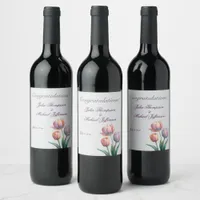 Romantic and Poetic Pastel Tulips Watercolor Wine Label