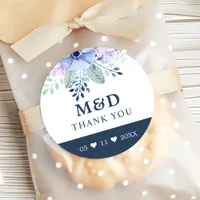 Rustic Winter Floral Navy Thank You Wedding Classic Round Sticker