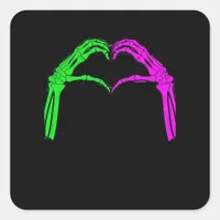 Skeleton Hands Heart Sign Retro Halloween Vintage  Square Sticker