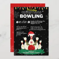 Holiday Christmas Bowling Black & Red Snow Party Invitation