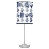 Bold Caribbean Tribal Mudcloth: White, Navy Blue Table Lamp