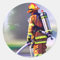 Fire fighter Fighting a Fire  ai generated art Classic Round Sticker