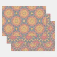 Colorful Geometric Floral Ethnic Mosaic Pattern Wrapping Paper Sheets