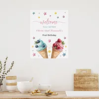 Cool Twins Ice Cream Birthday Party Welcome Poster