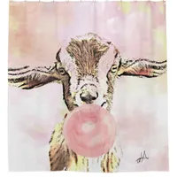 Airplane Ears Goat Blows Bubbles with Bubblegum Shower Curtain