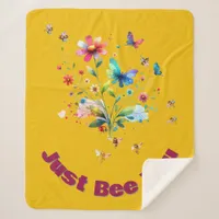 Simple Floral Watercolor Monogram Bee on mustard  Sherpa Blanket