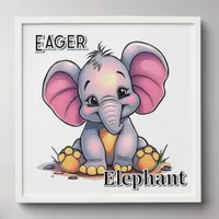 Eager Elephant  | Cute Cartoon Kid's Nursery Art Peel And Stick Photo Tile