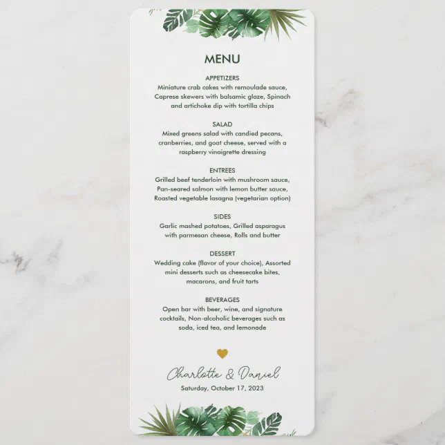 Topical Watercolor Pattern | Wedding Menu