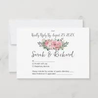 Spring Summer Pink Floral Watercolor Wedding RSVP Card