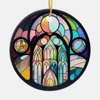 Stained Glass Cathedral Window Christmas Photo Ceramic Ornament