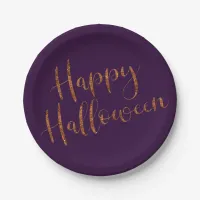 Modern Happy Halloween Orange Glitter Typography Paper Plates