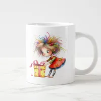 *  7 Colorful  Whimsical Christmas GIRL  Gift AP97 Giant Coffee Mug
