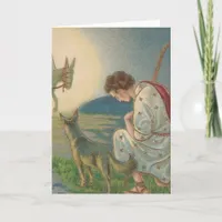 Vintage Christmas Shepherds Kneel Down to Pray Holiday Card