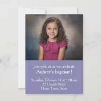 Simple Photo with Purple Zig-Zag Back Baptism Invitation