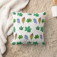 Green and Blue Watercolor Leaves Throw Pillow