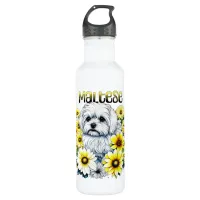 Maltese Watercolor Ai Art for Dog Owners Stainless Steel Water Bottle