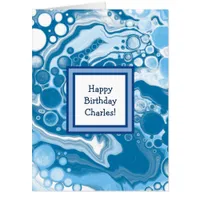 Happy Birthday Personalized Blue Marble Fluid Art  Card