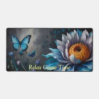 Blue Butterflies on Orange Bloom Desk Mat