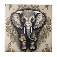 Majestic Elephant Mandala Ceramic Tile