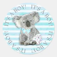 It's a Boy Cute Koala Bear Blue Baby Shower Classic Round Sticker