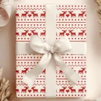 Red Christmas Deer Ugly Sweater Wrapping Paper