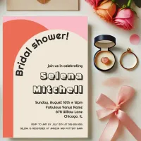 Bright 70s Style Pink & Burnt Orange Bridal Shower Invitation