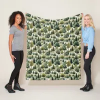 Green Forest Botanical Print Illustration Fleece Blanket