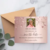 Rose gold stars photo birthday save the date flyer