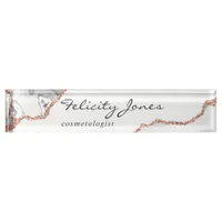 White and Rose Gold Agate Desk Name Plate