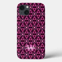 Pink & Black Pattern Custom Name Monogram iPhone 13 Case