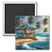 Pretty Log Cabin Beach House   Magnet