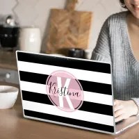 Minimal Black & White Trendy Striped Personalized HP Laptop Skin