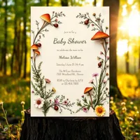 Woodland Mushroom Rustic Boho Baby Shower Invitation