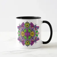 Purple and Pink Dragonfly and Flowers Mandala Mug