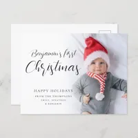 Baby First Christmas Calligraphy Custom Photo  Hol Holiday Postcard