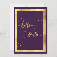 40th birthday party purple gold hello forty script invitation