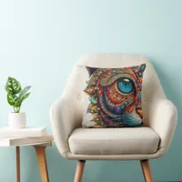 Mystic Boho Feline Mandala Throw Pillow