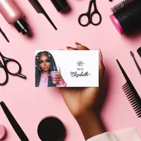 Bold Hot-Pink African American Salon Branding Business Card