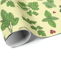 Gardener Hand Drawn Kitchen Culinary Herbs Pattern Wrapping Paper