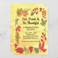 Friendsgiving Potluck Yellow Wood Design Invite