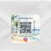 Beach business name qr code instagram square sticker