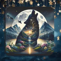 Mystical Wolf Howling at Moon Surreal Ai Art Square Sticker